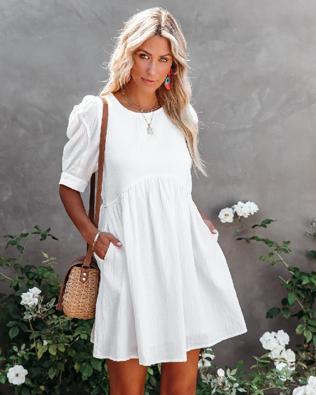 Price Cut high-waisted dressAmber Cotton Pocketed Puff Sleeve Dress - White