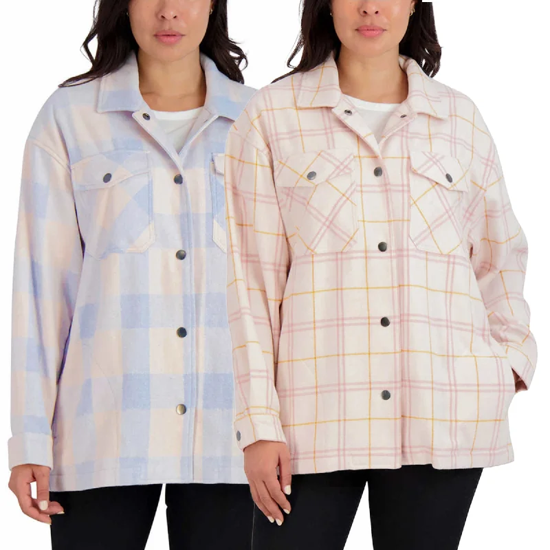 Clearance Items HFX Women's Relaxed Fit Front Snap Cozy Plaid Shirt Jacket