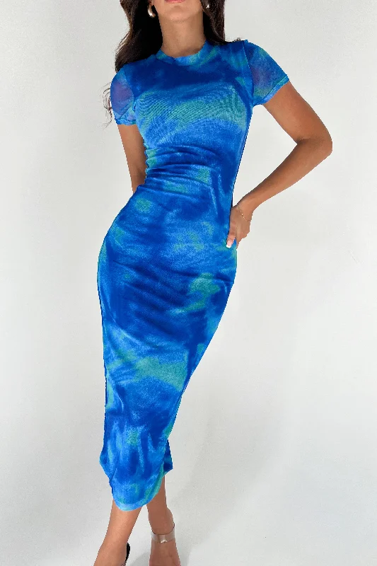 Deal Alert knit dressOTTILIE (LONG) DRESS - MIX BLUE