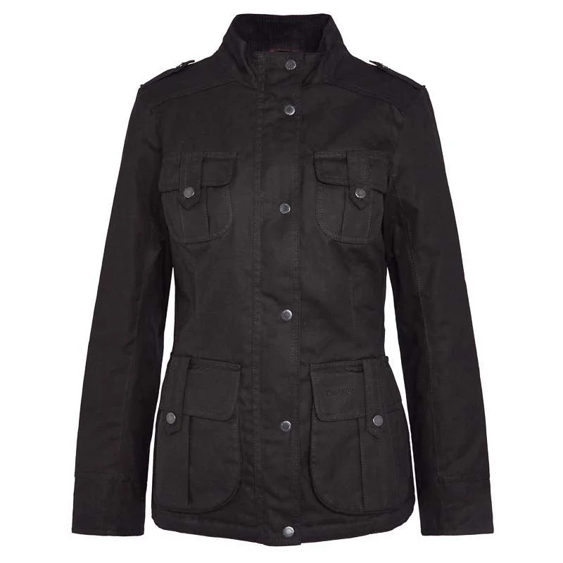 relaxed winter jacketBarbour Winter Defence Ladies Wax Jacket - Black/Classic