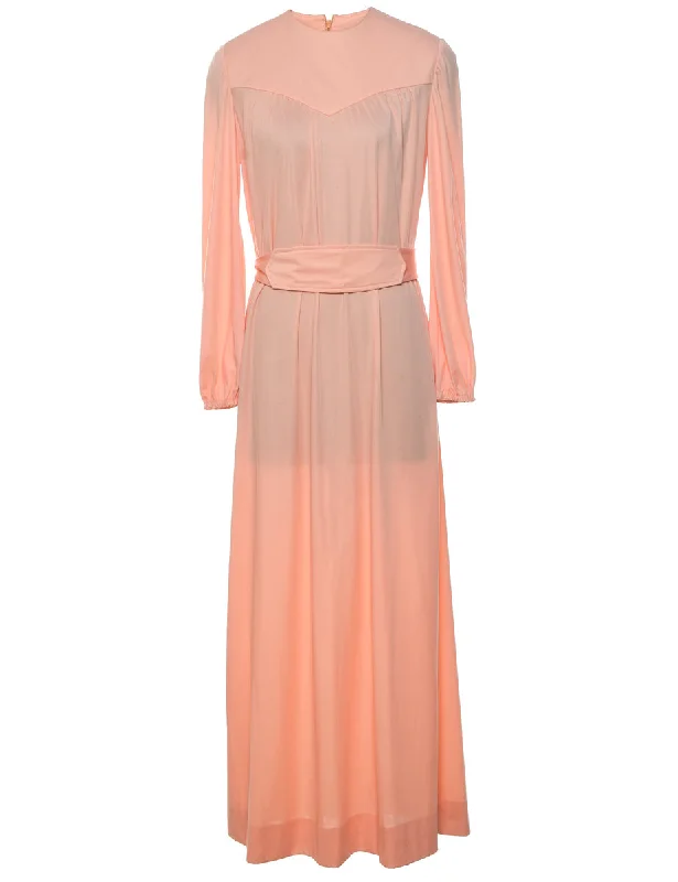 slim fit coat1970s Long-Sleeve Peach Maxi Dress - L