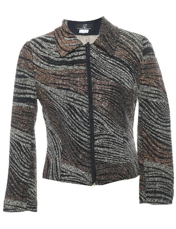 urban street coatMetallic Finish Zip-Front Abstract Design Evening Jacket - S