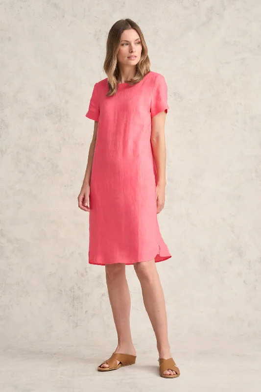 Super Deal fitted cocktail dressScoop Neck Linen Dress - Coral