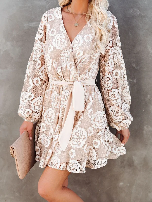 Discount Mania summer dressLong Sleeve Lace Printed Bohemian Ruffle Dress