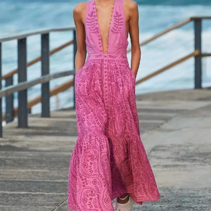 Limited Time Offer wrap dressKittenAlarm - Joy Button Down Embroidered Maxi Dress