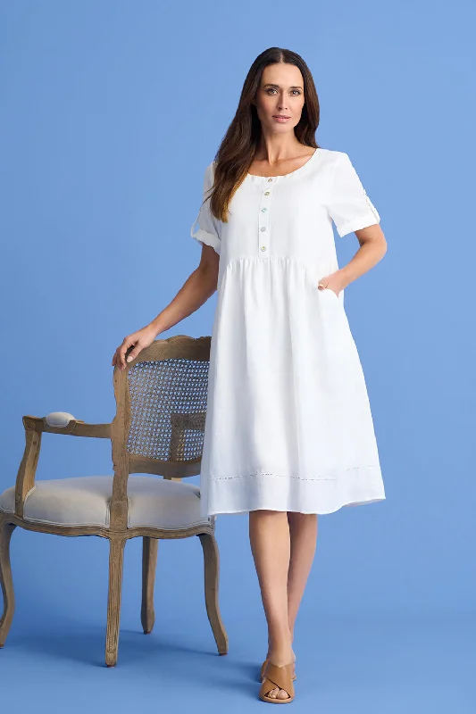 Bonus Savings floral midi dressButton Detail Linen Dress - White