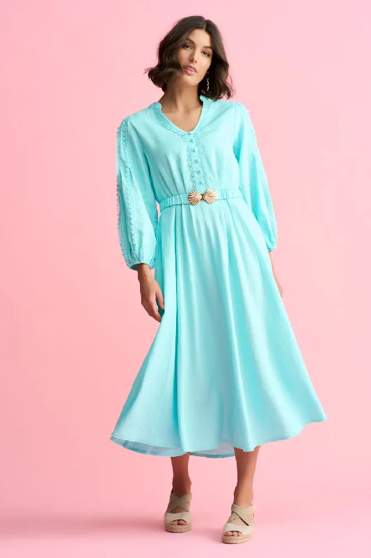 Deal Alert casual evening dressLace Insert French Linen Dress