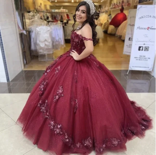 summer floral dressOff the Shoulder Pageant Gown Sweet 16 Dress Birthday Dresses,Sparkly Ball Gown Y1111