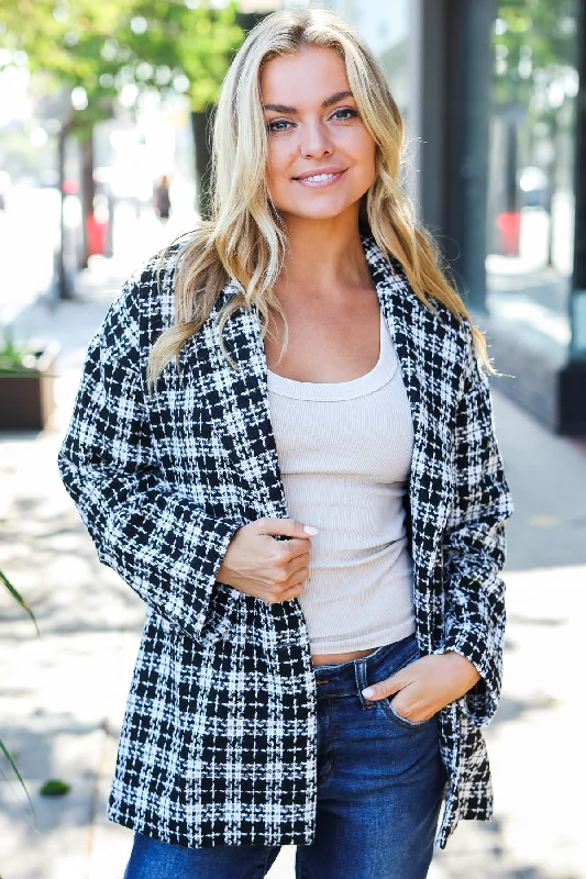 Discount Days Black Houndstooth Design Blazer Coat