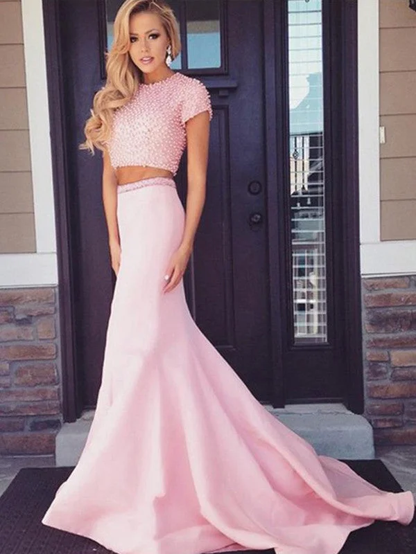 Special Buy outfit prom dresses Sheath/Column Scoop Sweep/Brush Train Satin Prom Dress/Evening Dress #MK070