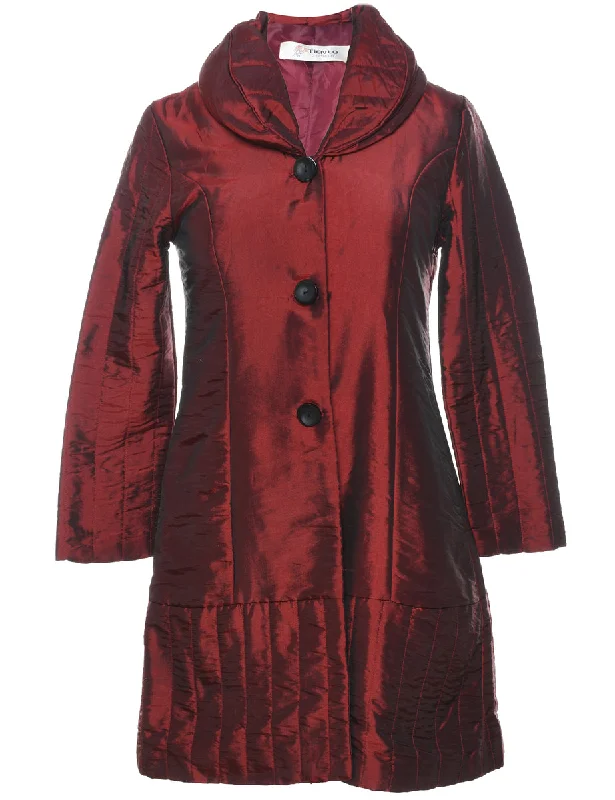 puffer jacketSingle Breasted Long Maroon Metallic Evening Jacket - S