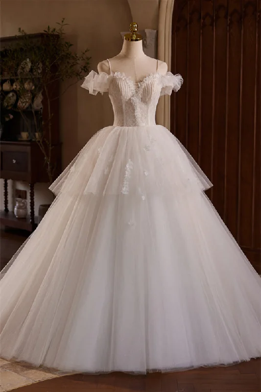 casual slip dressOff the Shoulder Ivory Appliques Tiered Ball Gown