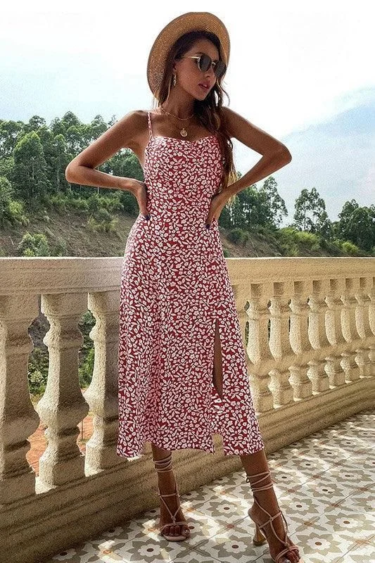 Hurry In stylish dressSLIM SLIT PRINTED SLING FLORAL DRESS