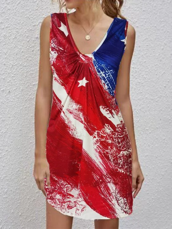 Seasonal Sale chic dressV-Neck Printed Sleeveless Casual Dress