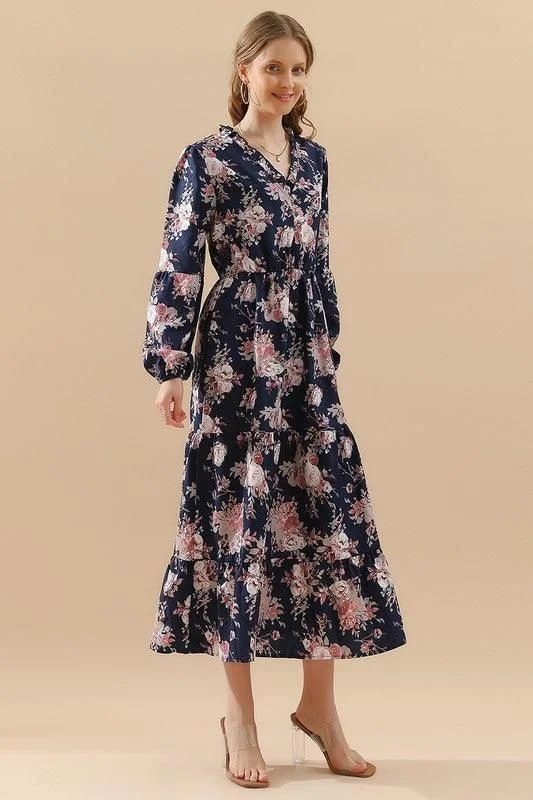 Unbeatable Prices flowy evening dressFLORAL PATTERN LONG SLEEVE CASUAL DRESS