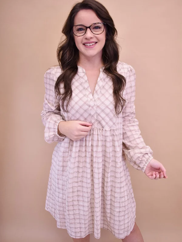 Low Prices On A Dime Plaid Long Sleeve Dress