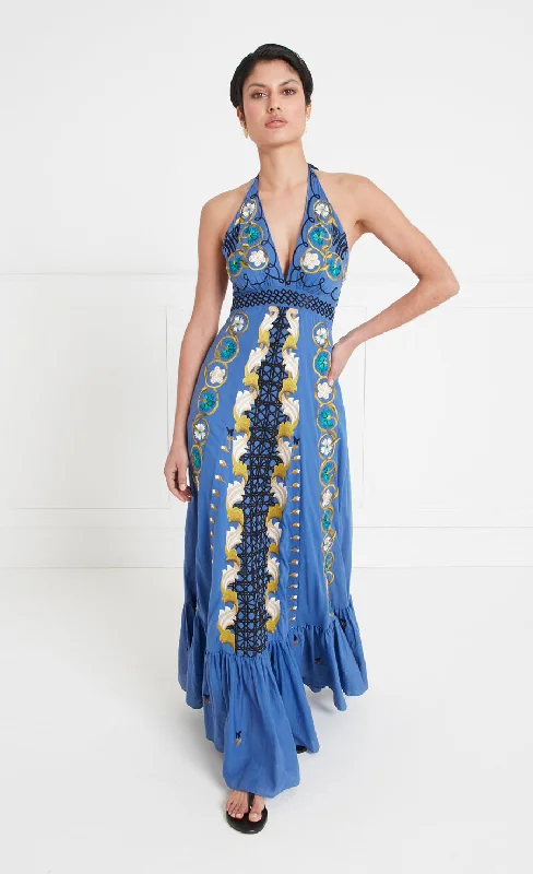 Price Rollback Florentine Halter Dress - Dazzling Blue