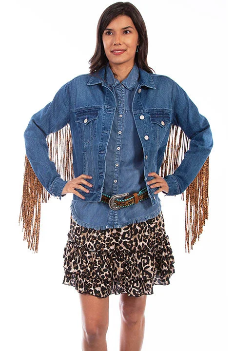 windproof jacketWomen's Leopard Fringe Denim Jacket By Scully HC647