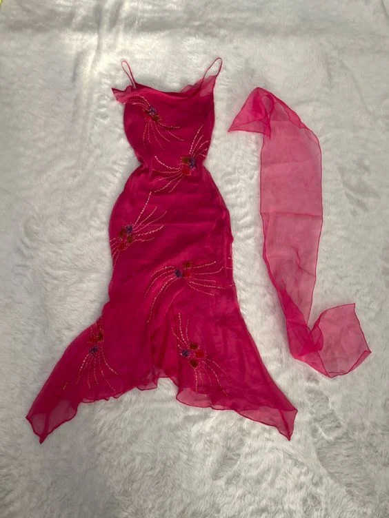 Great Bargains lace-up dressFuchsia Spaghetti Straps Chiffon Vintage Beading Party Dress, DP2512