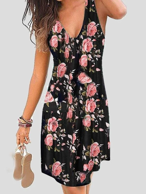 Act Fast puff sleeve dressV-neck Sleeveless Print Mini Dress