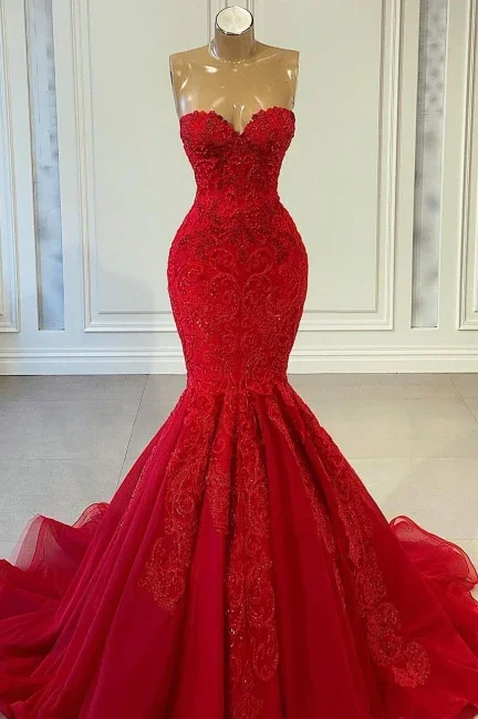 structured dressExquisite Red Sweetheart Sleeveless Mermaid Prom Dresses Y858