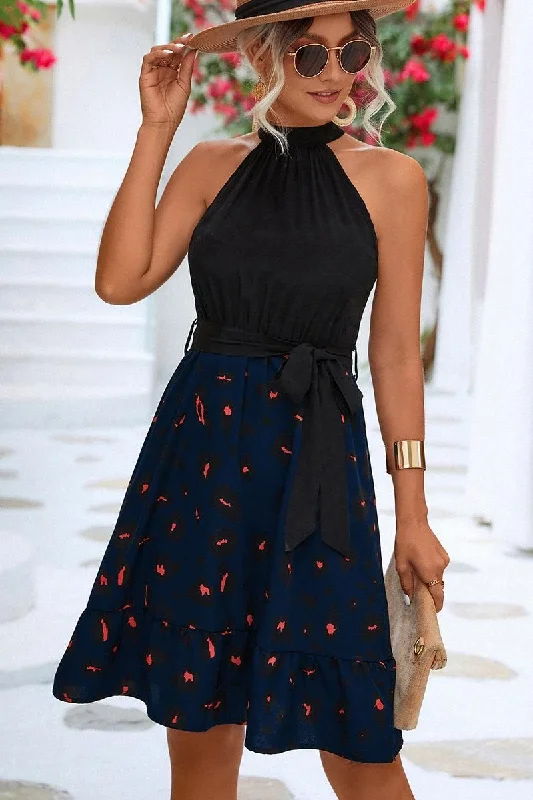 Best Bargains structured dressLEOPARD PRINTING SKIRT HALTER DRESS