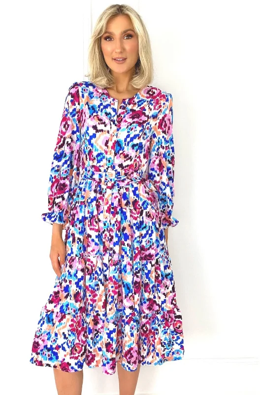 Exclusive Online Offer chic wrap dressPaula Blue Multi Print Belted Shirt Dress