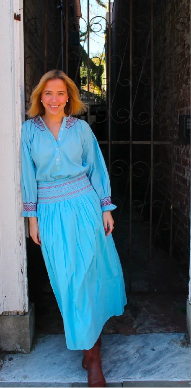 Buy More, Save More Serena Maxi Skirt Sky Blue with Red Stitching