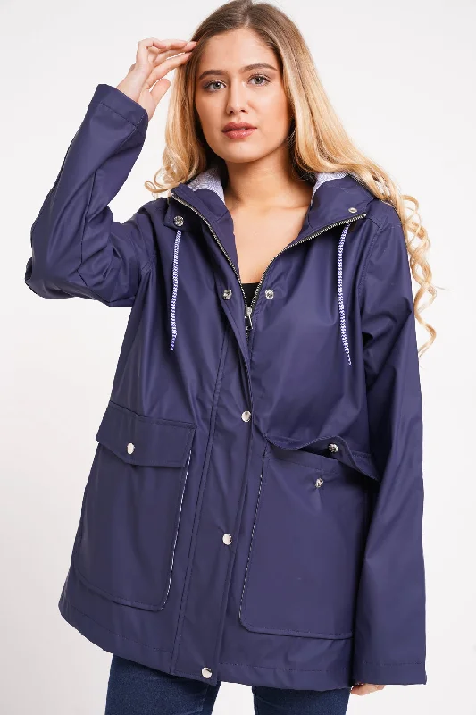 Super Deal minimalistic dressRosie Navy Striped Lined Rain Coat