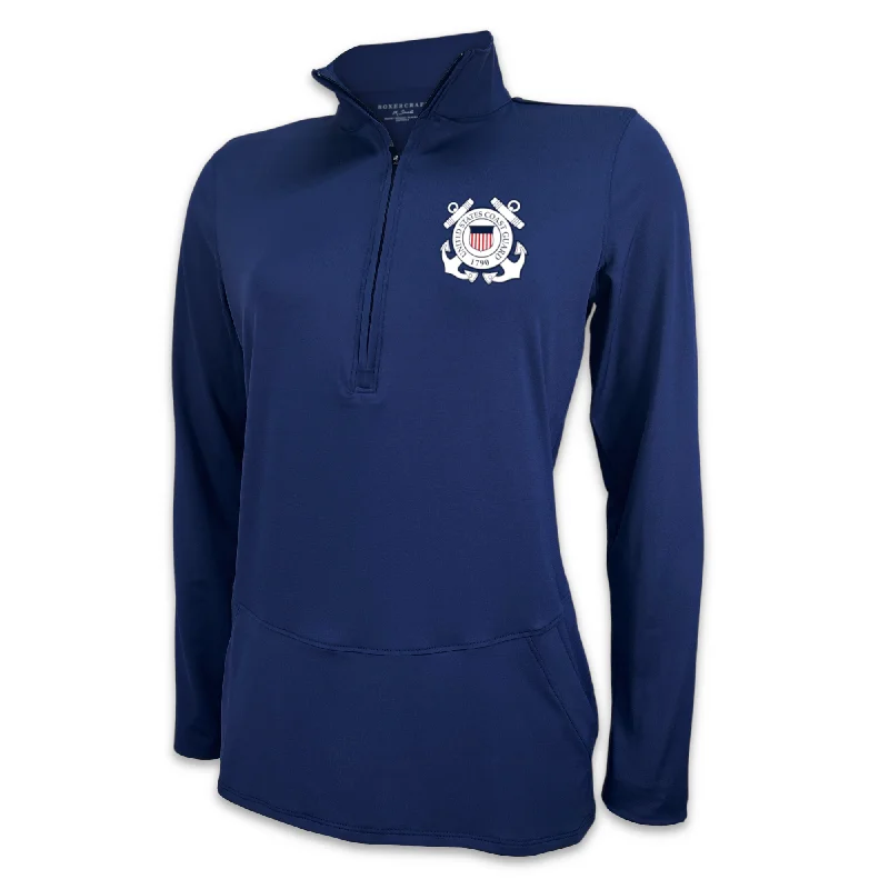 sleek trench coatCoast Guard Ladies Flex Quarter Zip (Navy)