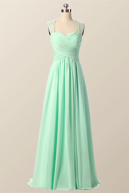 summer floral dressMint Green Pleated Chiffon Long Bridesmaid Dress