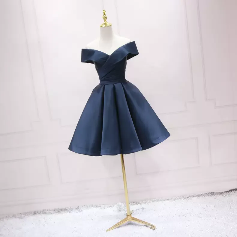 one-shoulder dressNavy Blue Simple Short Homecoming Dress s22