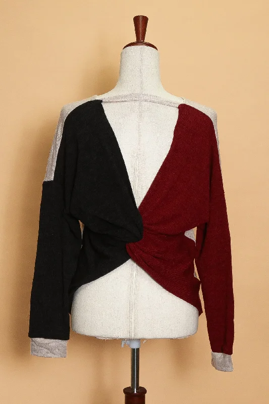 Major Savings Twist Open Back Color Block Sweater