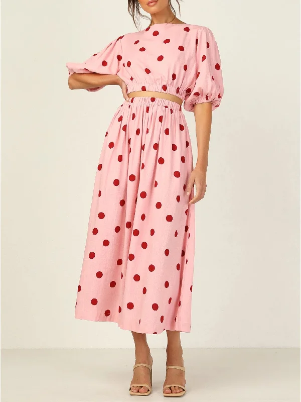 Discount Deals playful dressKittenAlarm - Women 2pcs Print High Waist Dress set ( short sleeve + high waist skirt )