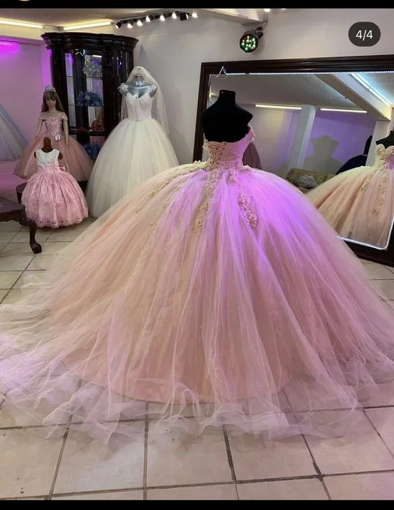 party dressPink Tulle Lace Ball Gown Sweet 16 Dress ,Pink Princess Dress Y768