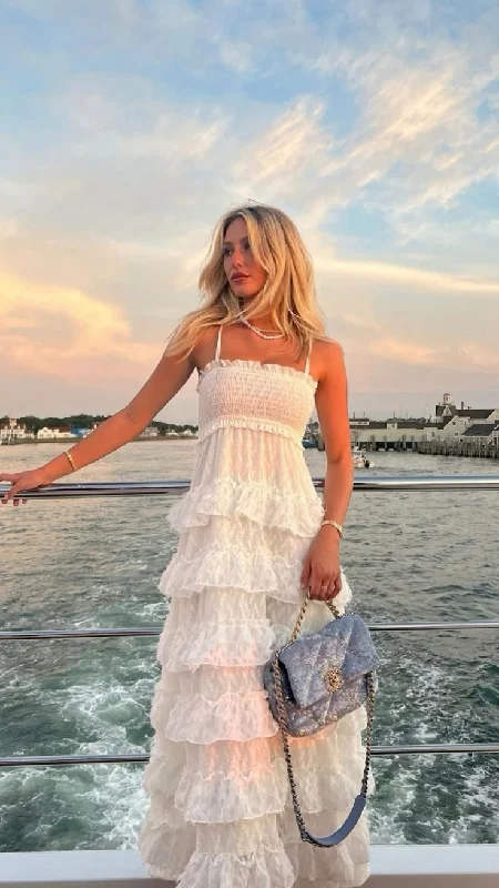 Limited Time off-shoulder dressWhite A-Line Spaghetti Straps Layers Long Party Dress,DP1687