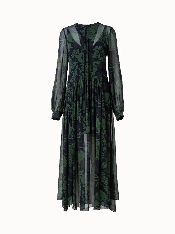 Special Savings off-shoulder dressSilk Georgette Long Dress with Abraham Flower Print Special Savings off-shoulder dressSilk Georgette Long Dress with Abraham Flower Print