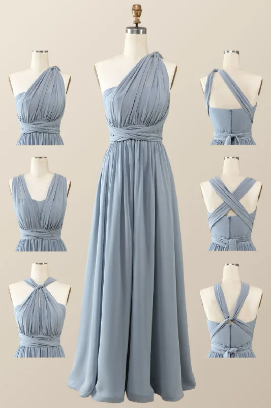 bodycon dressMisty Blue Chiffon Convertible Bridesmaid Dress