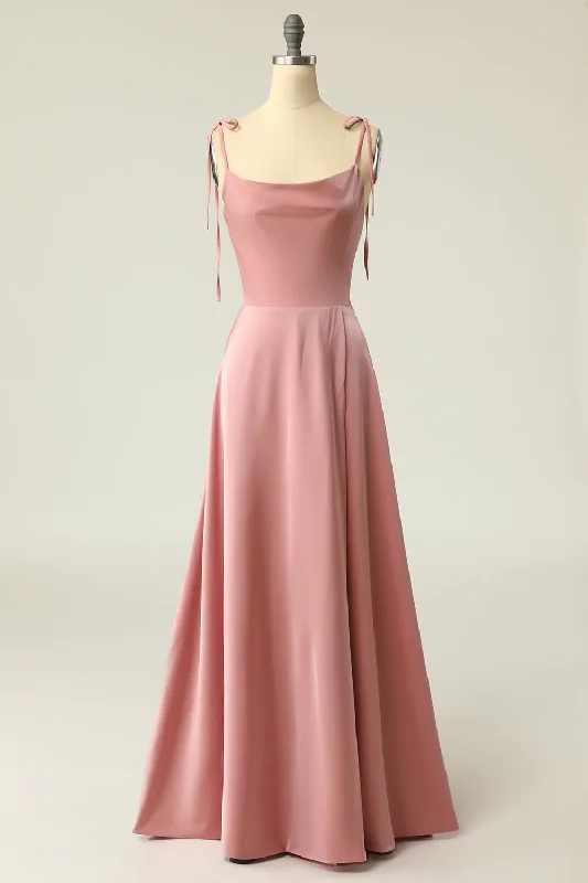 wrap-around dressBlush Pink Cowl Neck Satin Long Prom Dress A-line Junior Prom Dress Y690