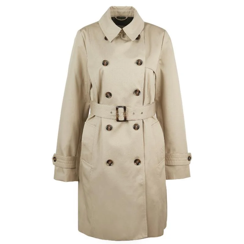 stylish coatBarbour Short Greta Ladies Showerproof Trench - Light Fawn/Ancient Poplar