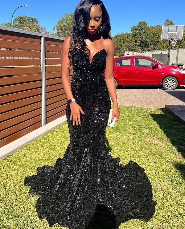 flowy maxi dressSexy Sparkly Mermaid Black Sequins Long Prom Dress Y979