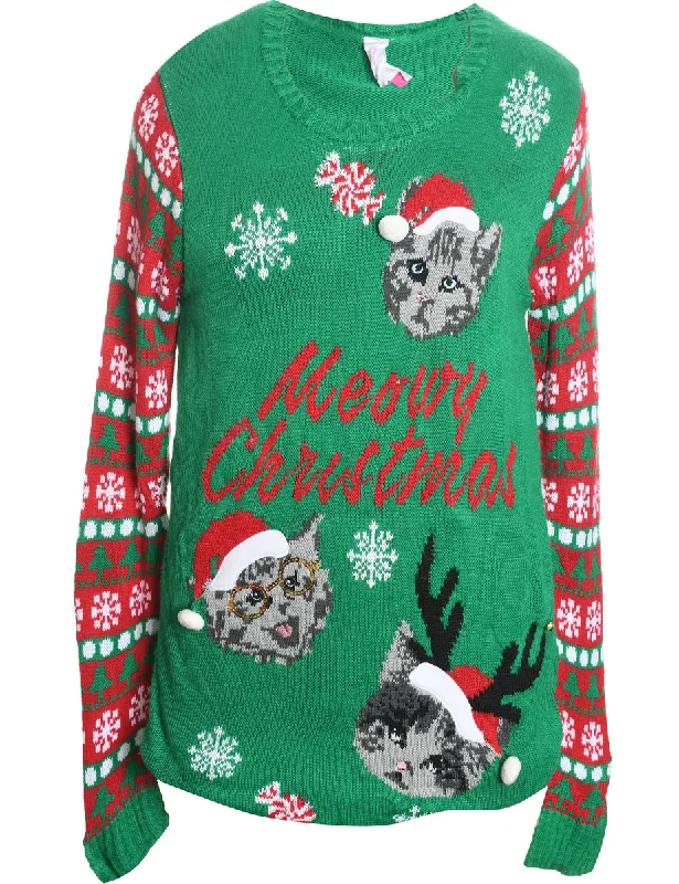 Weekend Special Cat Printed Christmas Jumper - L