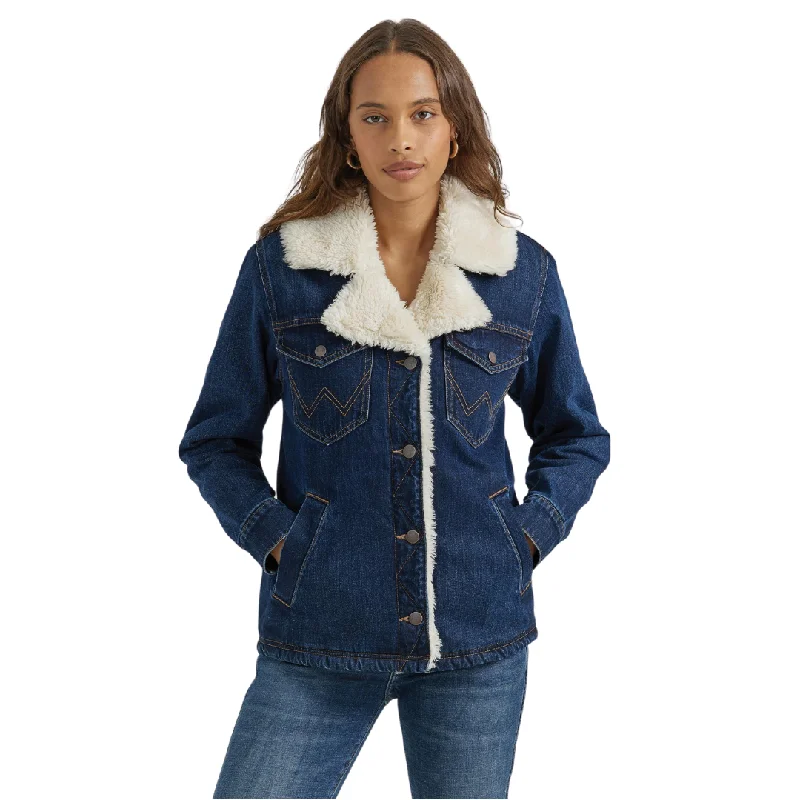 urban street coatWomen's Wrangler Retro® Sherpa Lined Denim Jacket - Dark Blue 112353137