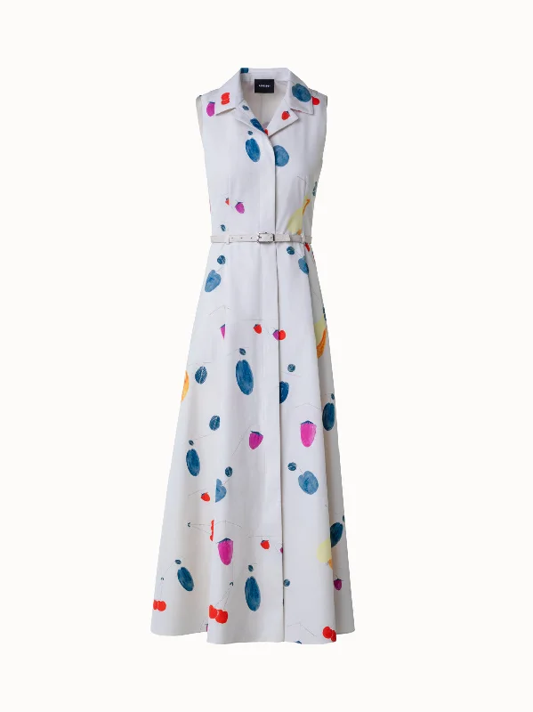 Special Promotion textured dressCotton Midi Dress with Fruits Print