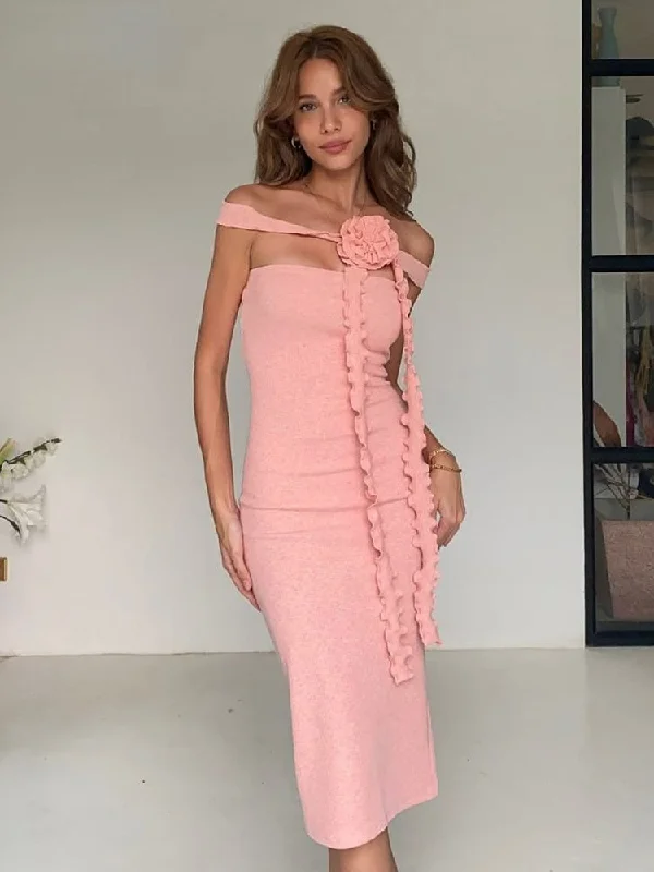 Unmissable Offer Bianca Bodycon Midi Dresses with Ruched and Rose Detail