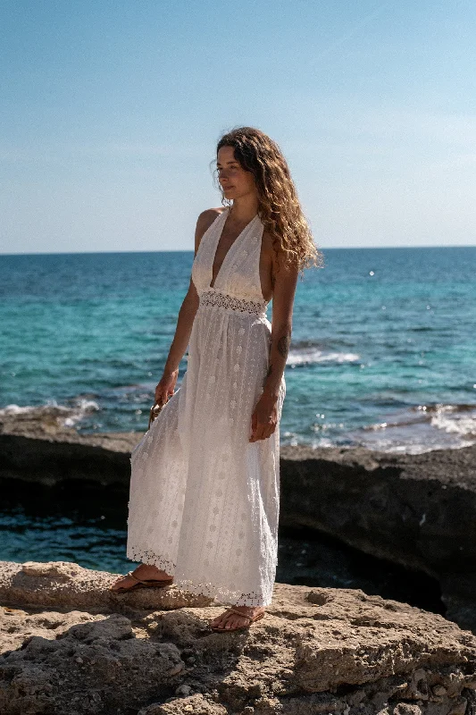 Best Seller Oliana 3D Daisy Embroidered Voile Halter Dress