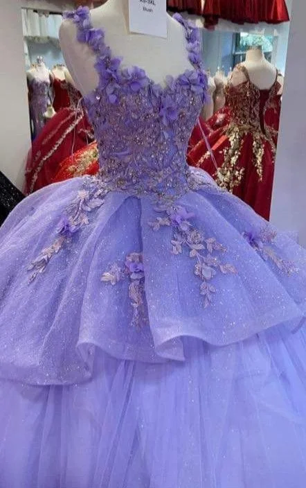 flowy maxi dressSparkly Lavender Ball Gown With 3D Flowers ,Sweet 16 Dress ,Princess Dress Y810