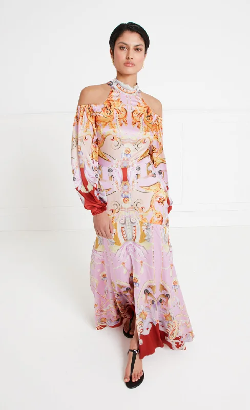 Incredible Offers Carline Print Cold Shoulder Dress - Rose Pink