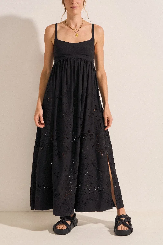 Loyalty Reward comfy maxi dressRaven Black Eyelet Linen Dress