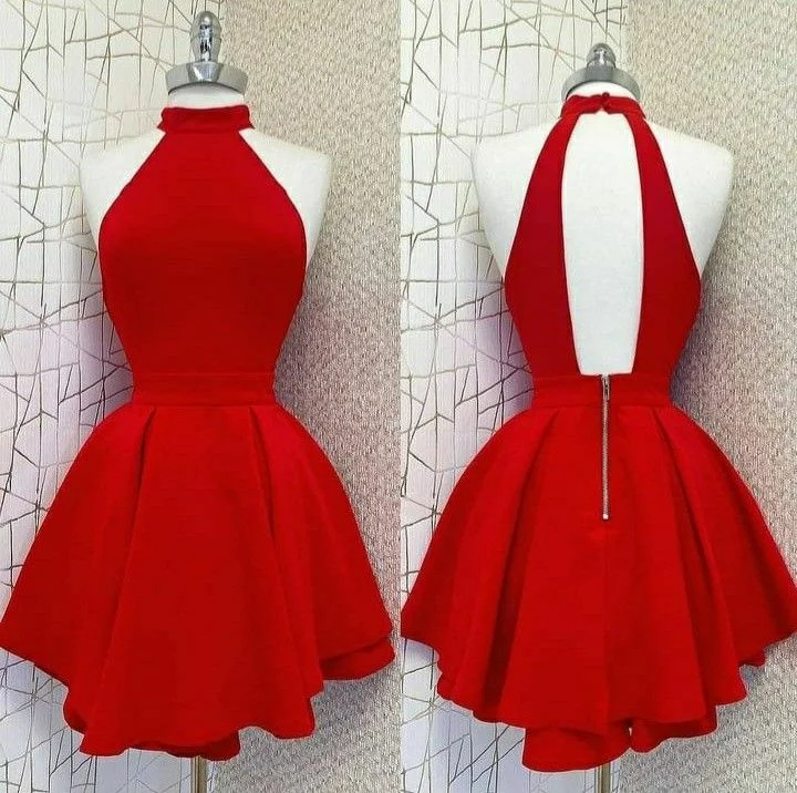 casual knit dressHigh Collar Red Short Party Dress Back To School Dress Red Homecoming Dress Y30